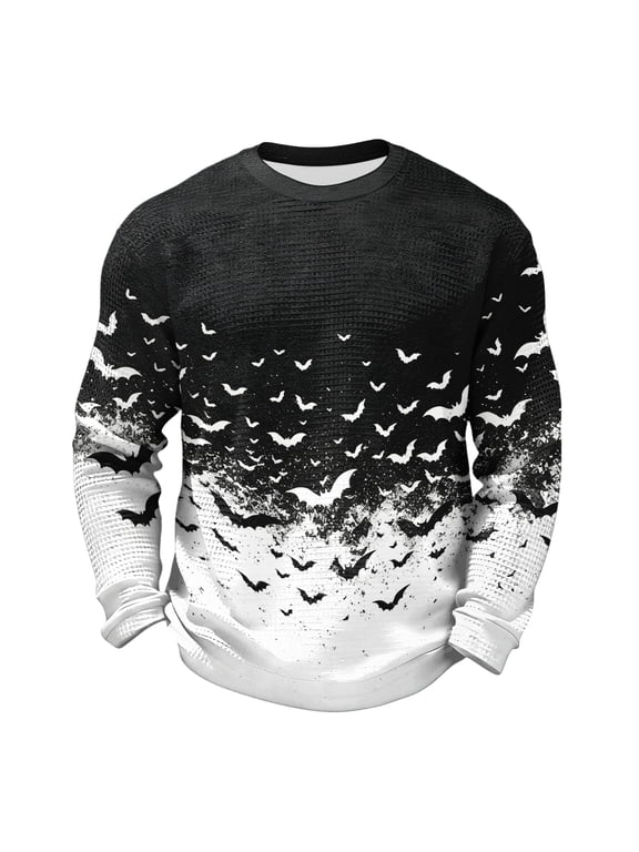S-5XL Ghost Pumpkin Spider Web Graphic Men's Sweatshirt Waffle Knit Mens Long Sleeve Shirts Halloween Fall Mens Pullover Shirts
