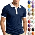 thumbnail image 1 of Hearthz S-5XL Men Polo Shirts Soft Breathable Contrast Collar Shirts for Men Short Sleeve Regular Fit Big and Tall Golf Polos for Men Sky Blue XXL, 1 of 8