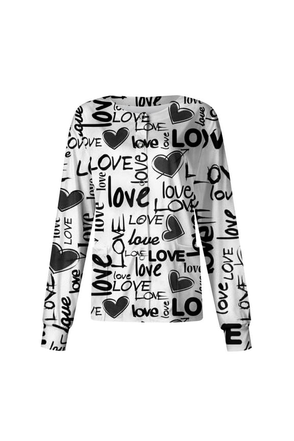 S-5XL Valentines Day Womens Uniform Scrub Tops Long Sleeve Snap Front Holiday Womens Scrubs Tops Love Heart Graphic Nurses Working Uniforms with Pocket
