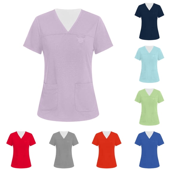 Hearthz S-5XL Workwear Scrubs Women Plus Size V Neck Short Sleeve Nurse Uniform with Pocket