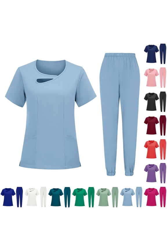 Scrub Sets for Woman Stretch V-Neck Scrub Top & Jogger Pant Medical Scrubs Top and Pants
