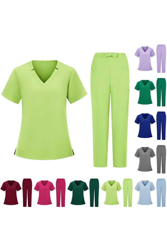 Scrub Sets for Woman Stretch V-Neck Top and Cargo Pant Scrub Set Women's Scrubs Set