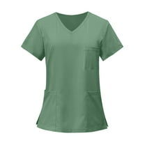 Hearthz Scrub Tops Women Design V-Neck Short Sleeve Women Top Nursing Working Uniform with Pocket