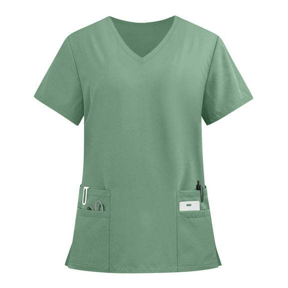 Hearthz Scrub Tops Women Plus Size Short Sleeve V Neck Women Top Nursing Uniforms Shirts with Pocket