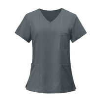 Hearthz Scrub Tops Women Plus Size V-Neck Short Sleeve Women Shirt Nursing Uniforms with Pocket
