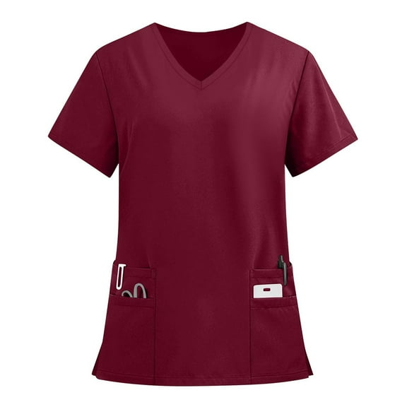 Hearthz Scrub Tops Women Stretchy Short Sleeve V Neck Women Shirts Nursing Uniforms with Pocket