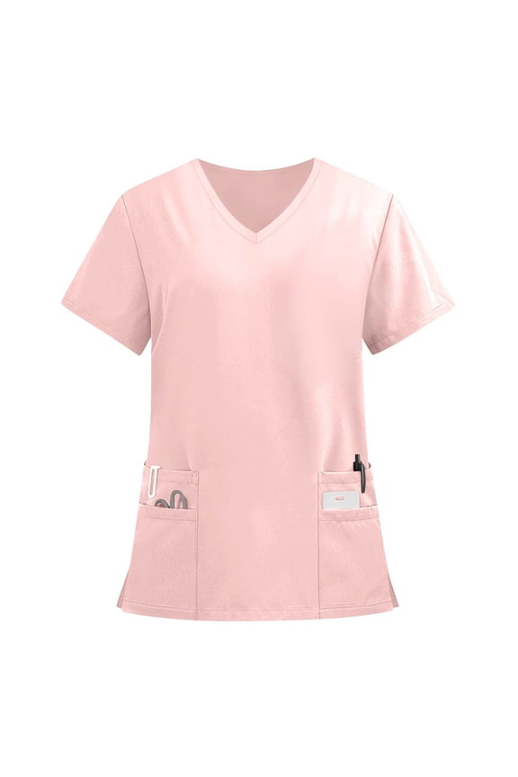 Scrub Tops Women V-Neck Short Sleeve Women Tops Summer Nursing Tops Scrubs with Pocket
