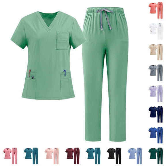 Hearthz Scrubs for Women Set Stretch Scrub Top & Jogger Pants Plus Size Medical Nursing Uniform Set with Pocket