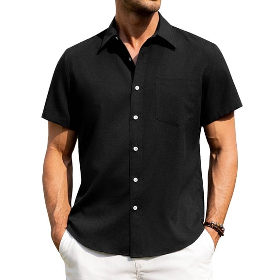 Hearthz Shirts for Men Short Sleeve Regular Fit Casual Button Down Shirt Summer Beach Holiday Shirt with Pocket (Black,4XL)