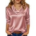 thumbnail image 1 of Hearthz Silk Satin Blouses for Women Dressy Pile Collar 3/4 Sleeve T Shirts for Women Loose Basic Shirt Tshirt Casual Business Work Shirts, 1 of 7
