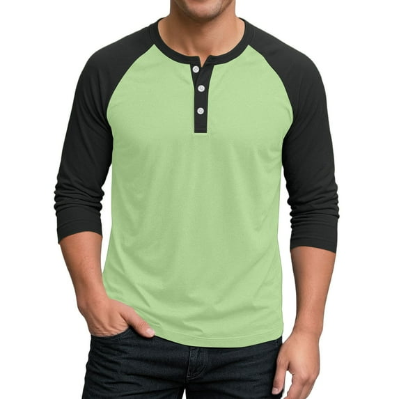 Hearthz Summer Henley Shirts for Men Raglan 3/4 Sleeve Jersey Baseball T-Shirts Casual Cotton Sport Athletic Tee Tops ,Light Green S