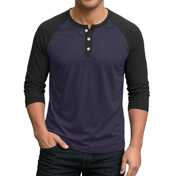 Hearthz Summer Henley Shirts for Men Raglan 3/4 Sleeve Jersey Baseball T-Shirts Casual Cotton Sport Athletic Tee Tops ,Navy S