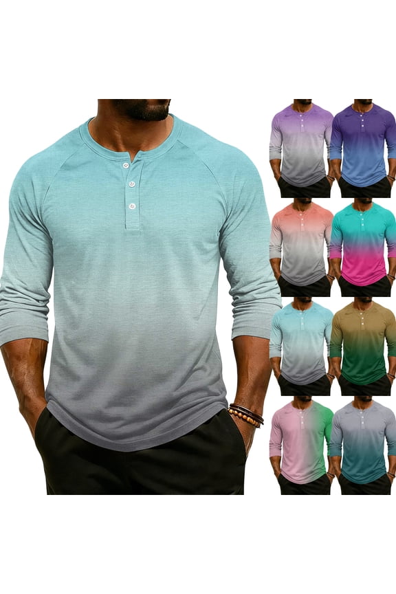 Summer Henley T Shirts for Men Gradient Raglan 3/4 Sleeve Jersey Baseball T-Shirts Sport Athletic Big and Tall Shirts for Men Graphic Tees