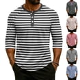 thumbnail image 1 of Hearthz Summer Henley T Shirts for Men Striped Raglan 3/4 Sleeve Jersey Baseball T-Shirts Casual Workout Big and Tall Men's T-Shirts, 1 of 8