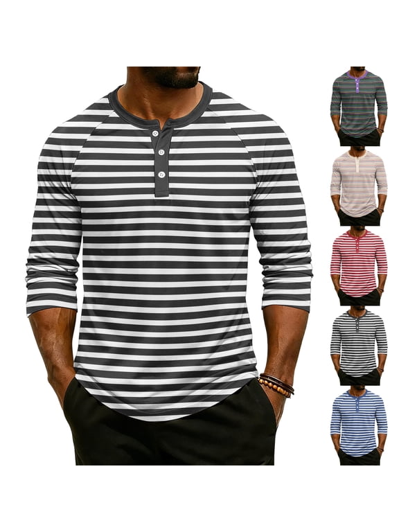 Summer Mens Henley Shirt Striped Raglan 3/4 Sleeve Jersey Baseball T-Shirts Casual Workout Big and Tall Mens T-Shirts