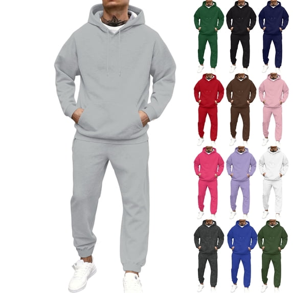 Hearthz Sweat Suits for Men 2 Piece Winter Fleece Hoodies and Cargo Sweatpants Set Drawstring Elastic Waisted Straight Leg Mens Sweat Suits with Pocket