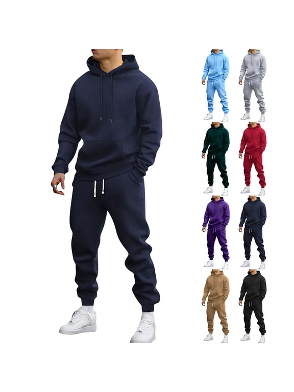 Sweat Suits for Men 2 Piece Drawstring Solid Color Pullover Hoodies and Sweatpants Fall Winter Big and Tall Sweatsuits for Men Black 4XL