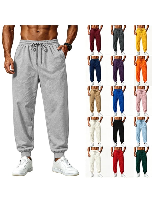Sweatpants for Men Cotton Elastic Drawstring Athletic Pants for Men Solid Color Workout Mens Joggers Pants with Pocket Black L