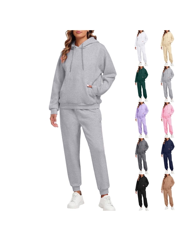 Sweatsets Women 2 Piece Outfit Drawstring Fleece Hoodies and Sweatpants Set Fall Winter Womens Matching Sweatsuit Set Black XXXL