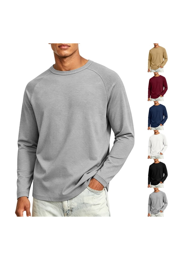 Sweatshirt Men Raglan Crew Neck Mens Long Sleeve Tee Shirts Casual Basic Solid Color Lightweight Pullover Men Black L