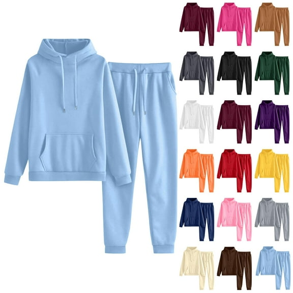 Hearthz Sweatsuit Women 2 Piece Outfits Fleece Comfort Plain Oversized Y2k Tracksuit Sweatsuit Set Womens Matching Sweatsuit Set with Pockets