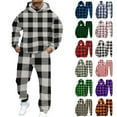 thumbnail image 1 of Hearthz Sweatsuits Men 2 Piece Outfit Plaid Fleece Athletic Jacket and Cargo Sweatpants Winter Sweatsuits Men, 1 of 6