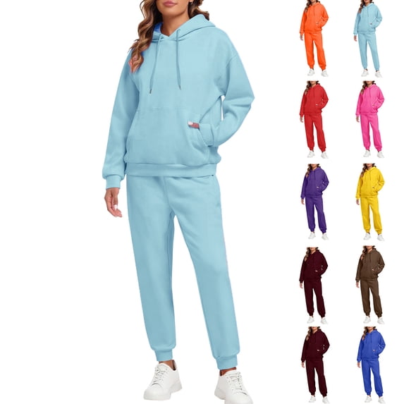 Hearthz Sweatsuits Women 2 Piece Outfit Drawstring Fleece Hoodie Baggy Jogger Sweatpants Set Fall Winter Matching Sweatsuits Orange XL
