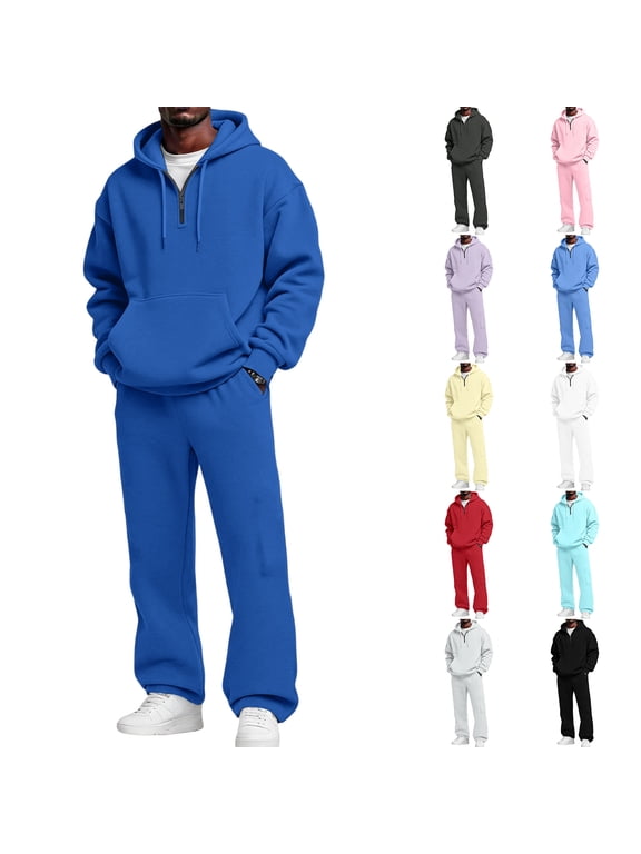 Sweatsuits for Men 2 Piece Drawstring Elastic Fleece Half Zip Oversized Sweatshirt Jogger Sweatpants Mens Sweat Suits Black L