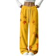 thumbnail image 1 of Hearthz Thanksgiving Fleece Pajama Fall Maple Leaf Print Wide Leg Pj Bottoms for Women Elastic Drawstring High Waist Sleeping Pants Women Flannel Pajama Pants, 1 of 6