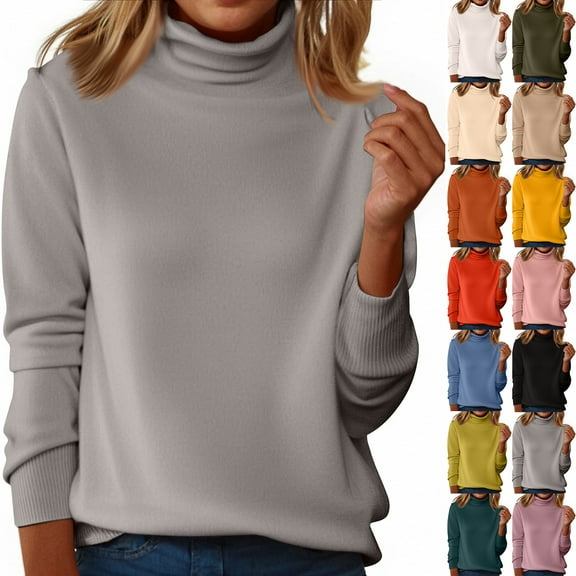 Hearthz Turtle Neck Sweater for Women Dressy Mock Neck Ribbed Womens Long Sleeve Shirts Knit Oversized Basic Womens Sweatshirt