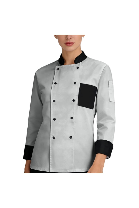 Unisex Chef Coat Work Jackets for Men Women Long Sleeves Men's Chef Coat Restaurant Kitchen Chef Uniform Food Service Uniform (Light Gray,XS)