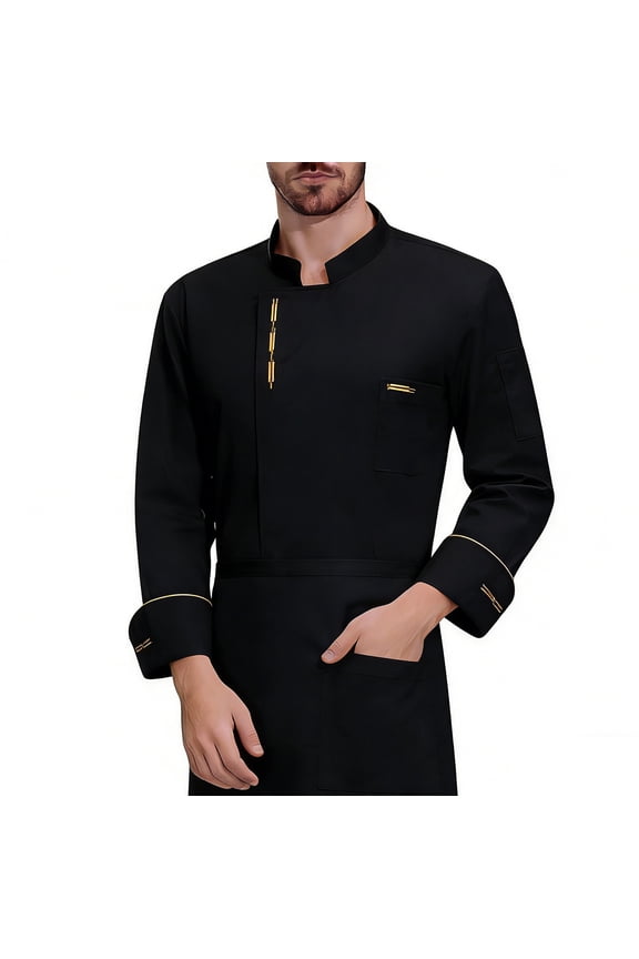 Unisex Chef Jacket Men's Chef Coat Long Sleeves Men's Chef Coat Restaurant Kitchen Chef Uniform Chef Coat Cooking Uniforms (Black,XXL)
