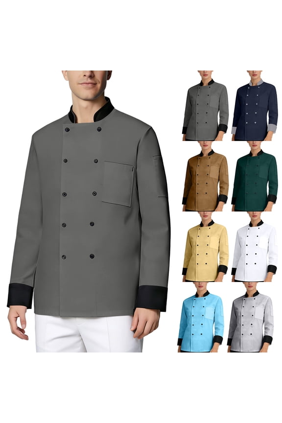 Unisex Chef Jacket Men's Chef Coat Long Sleeves Men's Chef Coat Restaurant Kitchen Chef Uniform Work Uniforms (White,4XL)