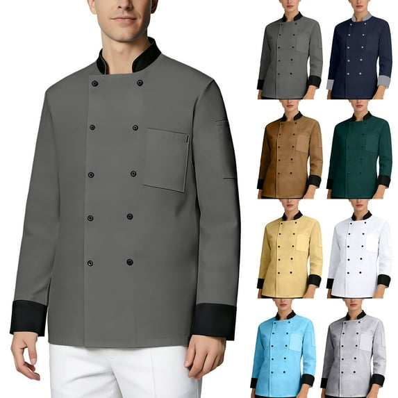 Hearthz Unisex Chef Jacket Men's Chef Coat Long Sleeves Men's Chef Coat Womens Restaurant Kitchen Cook Shirt Kitchen Cooking Uniform (Dark Green,XXL)