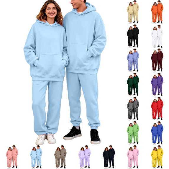 Hearthz Unisex Fleece Pullover Hoodies and Sweatpants Oversized 2 Piece Matching Couple Sweatsuit Fall Winter Athletic Matching Sweat Set Navy XL