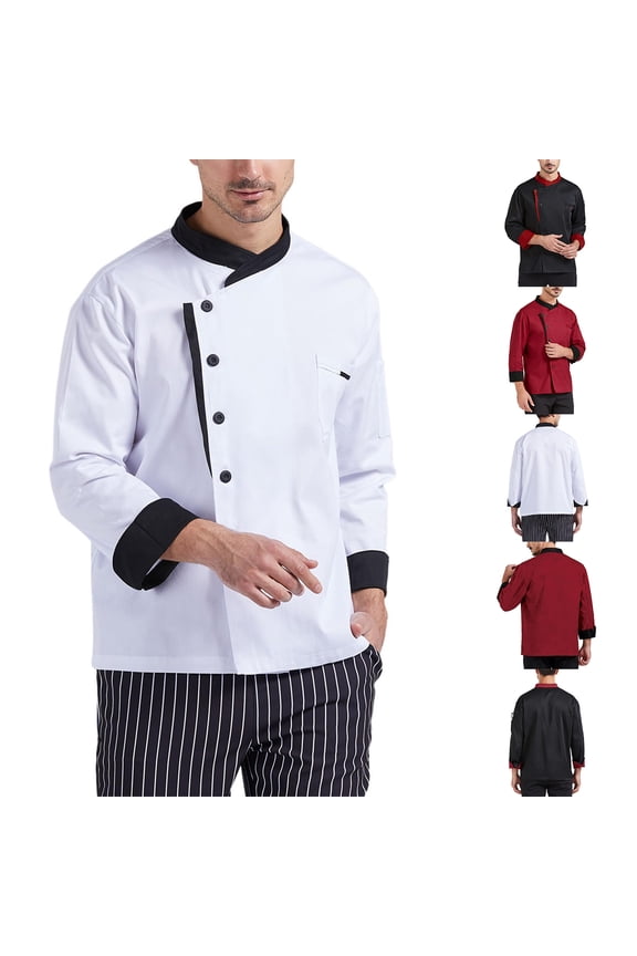 Unisex Mens Womens Chef Coat Cooks Jacket Long Sleeves Men's Chef Coat Restaurant Kitchen Chef Uniform Food Service Uniform (Red,XXL)