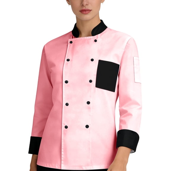 Hearthz Unisex Mens Womens Chef Coat Cooks Jacket Long Sleeves Men's Chef Coat Womens Restaurant Kitchen Cook Shirt Work Uniforms (Pink,M)