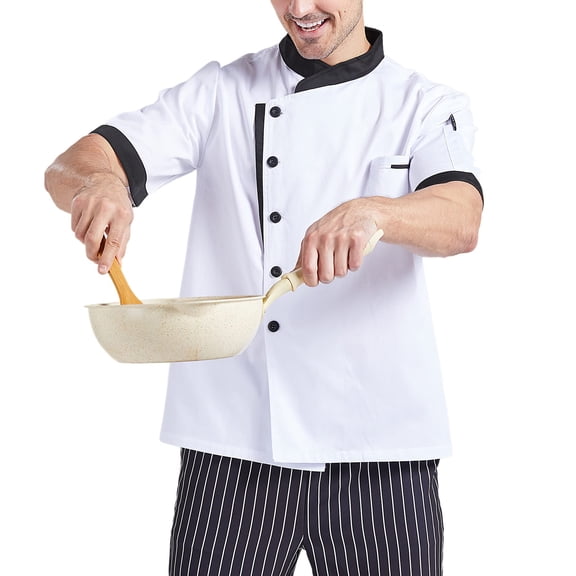 Hearthz Unisex Mens Womens Chef Coat Cooks Jacket Short Sleeves Men's Chef Coat Restaurant Kitchen Chef Uniform Chef Coat Cooking Uniforms (White,L)