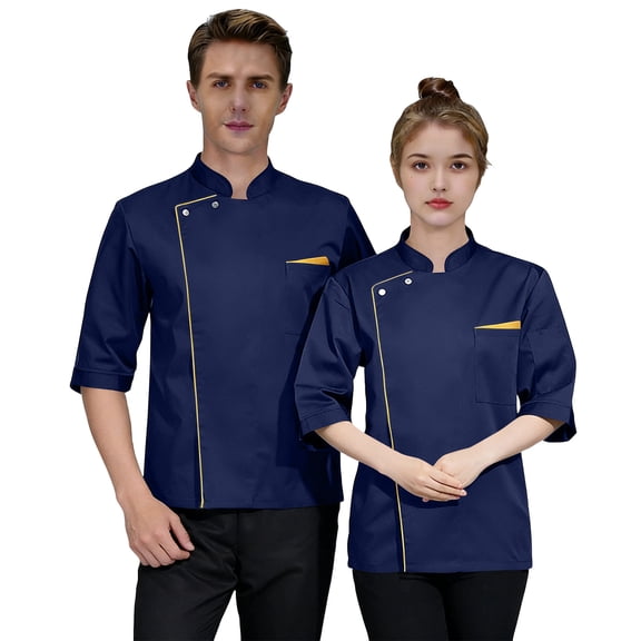 Hearthz Unisex Mens Womens Chef Coat Cooks Jacket Short Sleeves Men's Chef Coat Restaurant Kitchen Chef Uniform Work Uniforms (Blue,L)