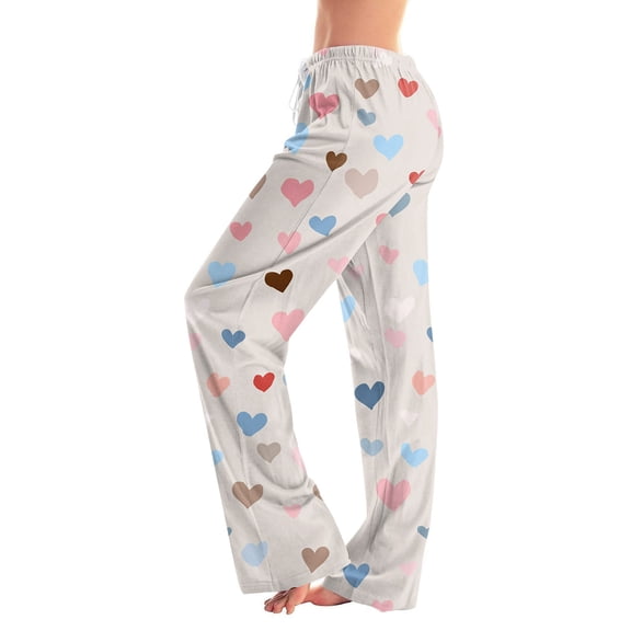 Hearthz Valentine Pajama Pants for Women Love Heart Graphic Pajama Pants Women Soft Drawstring Wide Leg Holidays Women Sleep Pants