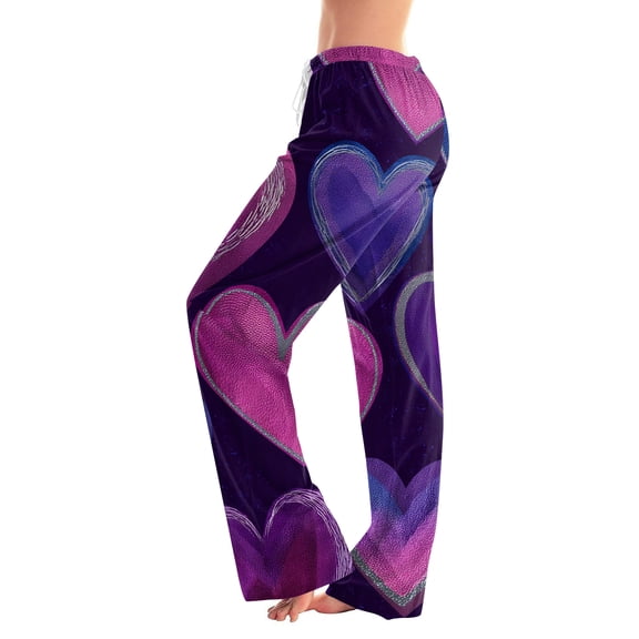 Hearthz Valentine Pj Pants Heart Print Pj Pants for Women Baggy Drawstring Straight Leg Women's Sleep Pants
