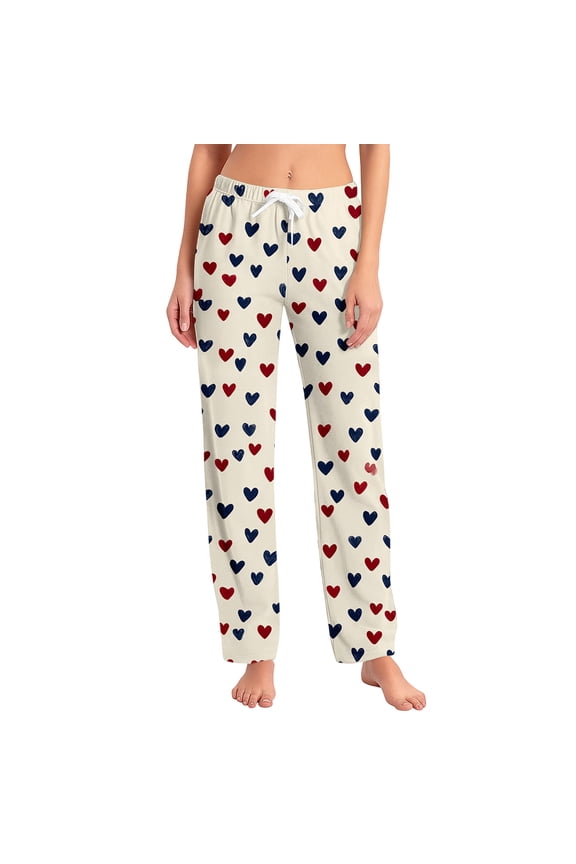 Valentine Pj Pants Love Heart Pattern Heart Pajama Bottoms Spring Summer Drawstring Wide Leg Women’s Lounge Pants