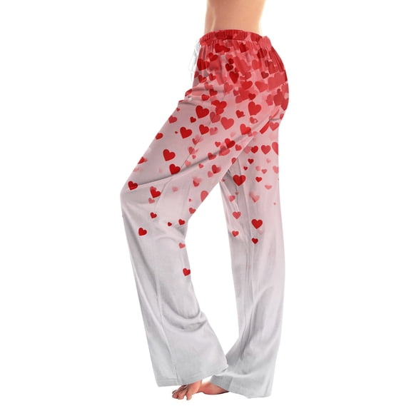 Hearthz Valentine Pj Pants Women Sleep Pants Heart Print Drawstring Straight Leg Woman Lounge Pants