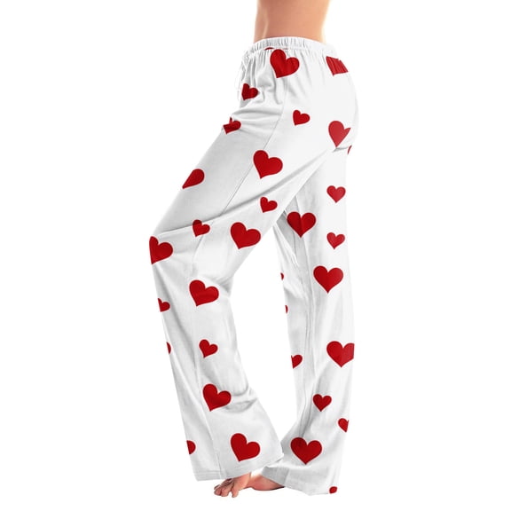 Hearthz Valentine Pj Pants Womens Sleep Pants Heart Graphic Drawstring Straight Leg Womens Lounge Pants