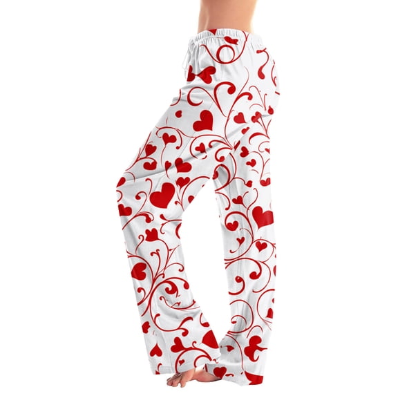 Hearthz Valentine Pj Pants for Women Love Heart Pattern Women's Sleep Pants Spring Drawstring Straight Leg Womans Lounge Pants