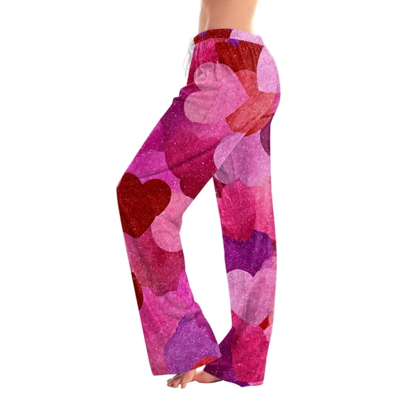 Hearthz Valentines Day Pajama Pants Heart Graphic Print Women Pajama Pants Baggy Drawstring Straight Leg Sleeping Pants Women