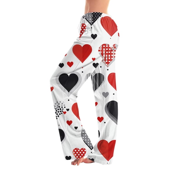 Hearthz Valentines Day Pajama Pants Love Heart Pattern Women's Sleep Pants Spring Drawstring Straight Leg Woman Lounge Pants