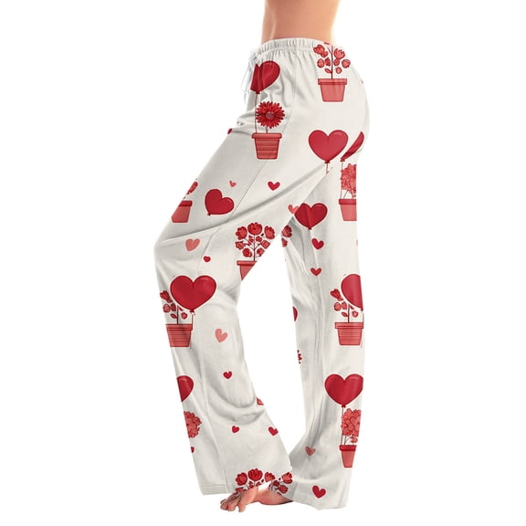Hearthz Valentines Day Pajama Pants Women Love Heart Graphic Pajamas Pants Women Drawstring Wide Leg Holidays Sleeping Pants Women