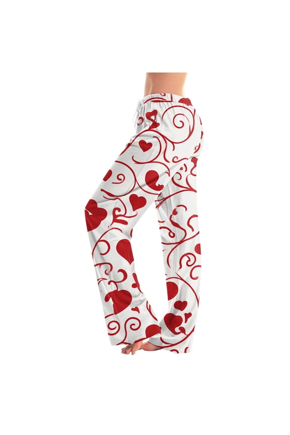 Valentines Day Pajamas Pants Heart Print Woman Pajama Pants Baggy Drawstring Straight Leg Women's Sleep Pants