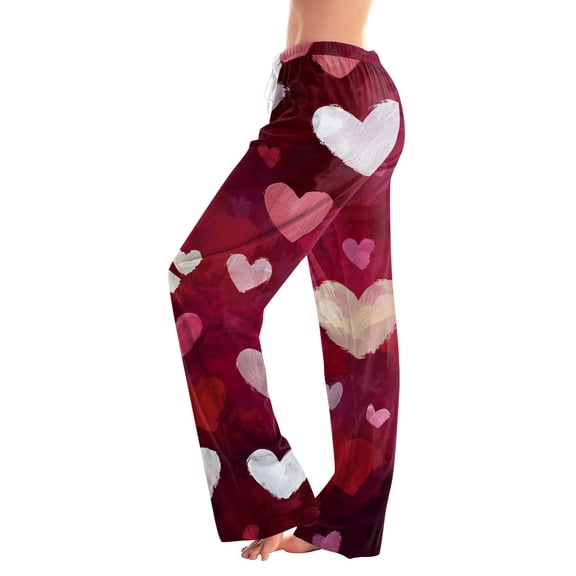 Hearthz Valentines Day Pj Pants Heart Graphic Print Womens Pajama Pants Baggy Drawstring Straight Leg Womens Sleep Pants